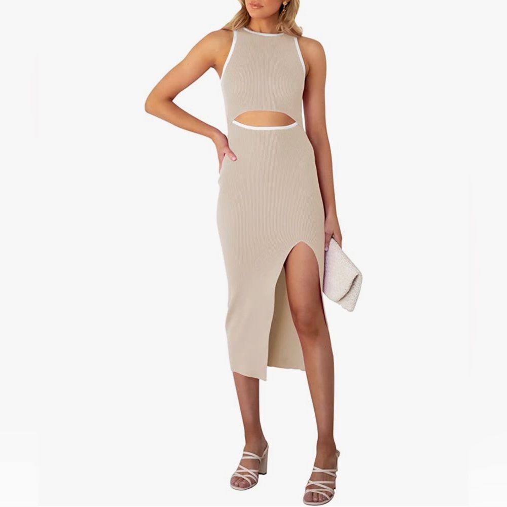Cutout Midi Dress Tank Slit Ribbed Bodycon Dresses (Small) NEVER WORN